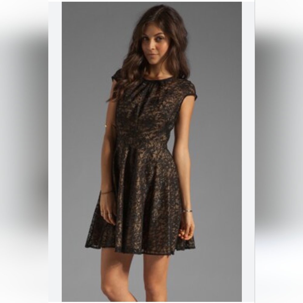 Shoshana black lace and gold lining dress size 10